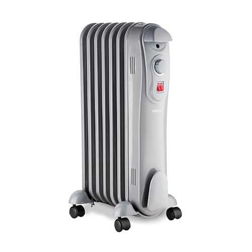Schallen 1500W 7 Fin Portable Electric Slim Oil Filled Radiator Heater with Adjustable Temperature Thermostat, 3 Heat Settings & Safety Cut Off | 1.5Kw GREY
