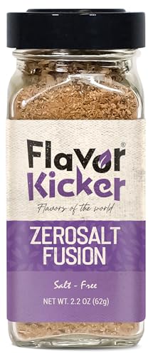 FlavorKicker Zero Salt Fusion 21 Spices Complete All Purpose Seasoning with No Salt, 2.2 oz. no additives, no preservatives. Non GMO.