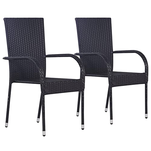 ShGaxin Sillas de jardín apilables 2 Unidades, Sillas Terraza Exterior, Silla Playa,Sillas Exterior Jardin, Sillas Balcon, Muebles Jardin Exterior Conjunto, ratán sintético Negro