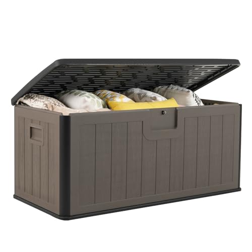 GIANTEX Auflagenbox Wasserdicht, Gartenbox mit Deckel, 378 L Kissenbox für Garten, Balkon, Terrasse, Pool, Gartenkiste Aufbewahrungsbox outdoor für Werkzeuge & Gartenaccessoires (Braun + Schwarz)