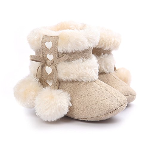 Estamico Baby Girl Winter Fur Snow Boots Toddler Shoes With Bowknot Light Khaki 12-18 Months #TOP1