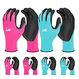 DT 6 Pairs Garden Gloves, Work Gloves with Latex Coating, Pink & Blue, Large, for Gardening, Yard Work