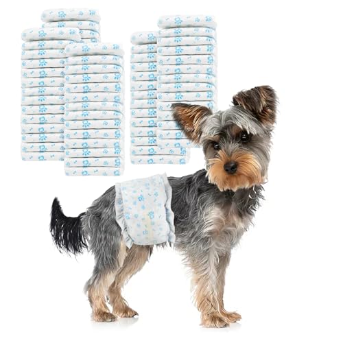 Image of Disposable Dog Diapers Male 96 Count Belly Bands for Bale Dogs (Waist 6-11.8 in XS) Super Absorbent Small Doggie Diapers for Heat Excitable Urination or Incontinence - Blue