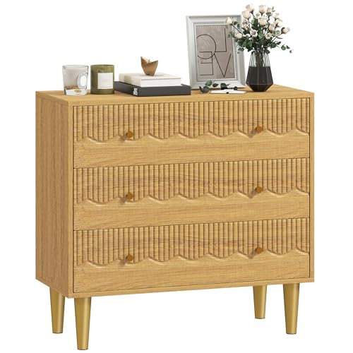 Cómoda HOMCOM, cómoda de 3 cajones, armario de almacenamiento con patas de acero y tapa de madera para dormitorio, salón, roble