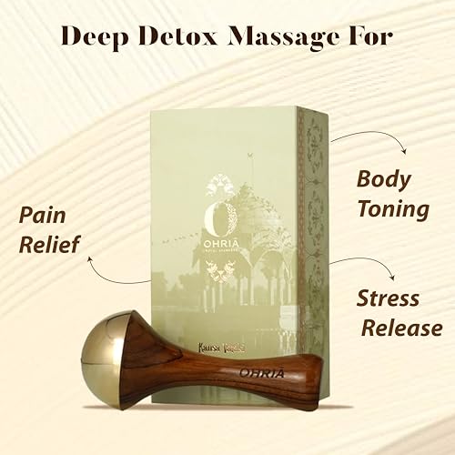 Image of Ohria Ayurveda Kansa Body Massage Wand with Teakwood Handle | Handcrafted Copper & Tin Alloy Tool for Stress Relief, Joint Mobility, Muscle Relaxation, Skin Glow & Ayurvedic Body Massage