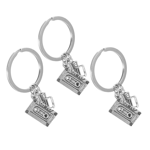 TOYANDONA Llavero Vintage Mini Micrófono y Cinta de Casete Estilo Punk Set de 3 Piezas Accesorio Compacto para Mochilas y Bolsos Decoración Musical para Amantes Música Retro