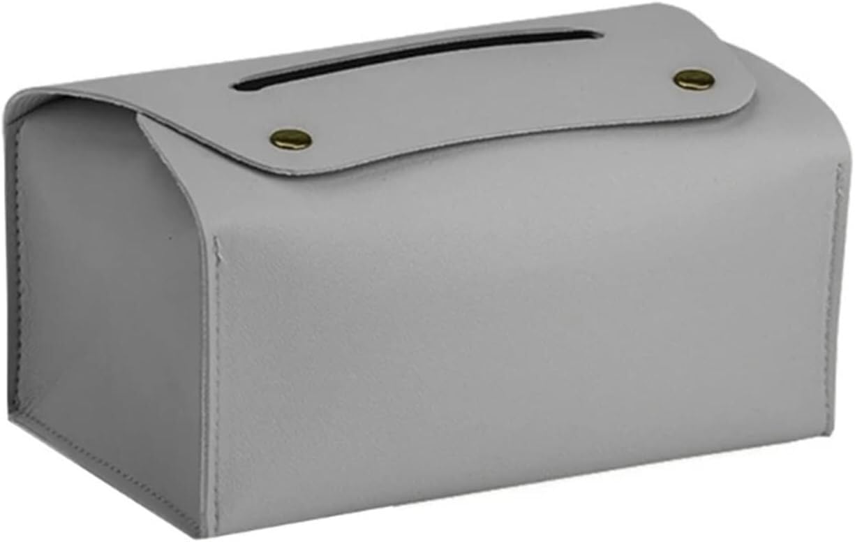 Tissue Box Cover Holder, Leather Tissue Box Rectangular Napkin Dispenser Rack Paper Towel Container(For Grey)