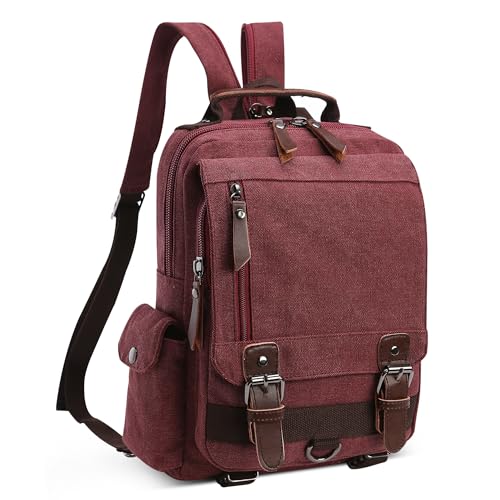 Uomo Zainetto Moda Tela Zaino Borsa a Tracolla Convertibile per 12.9 Pollici iPad Università Casuale Viaggio Scuola Quotidiano Lavoro Messaggero Sacchetto Uomo Vintage Backpack Rosso