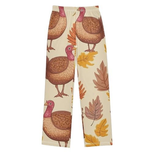 ZZXXB Cute Turkey and Leaves Boys Long Pants Soft Trousers Elastic Waist Kids Lounge Bottoms with Pockets S-XL - Main Image