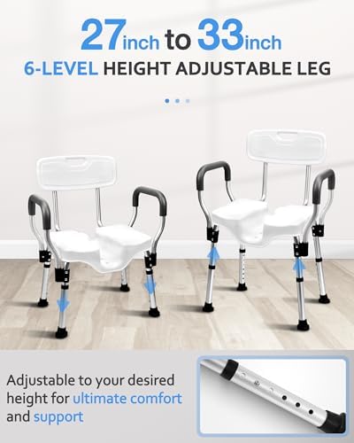 Shower Chair - Shower Chair for Inside Shower - U-Shape Seat Heavy Duty Shower Chair - Shower Chair with Arms for Handicap - Wide Shower Seats for Elderly - Shower Chair for Bathtub, 796E
