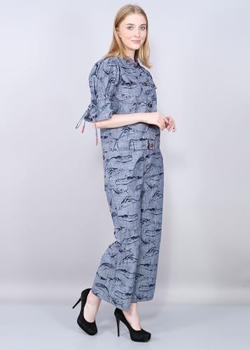 Image of AMOLDO Denim Printed Co-Ord Set For Women | 2 Piece Denim Co-Ord