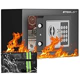 STEELIST Fireproof Safety Box, 0.23 Cu ft Safes for Home Use Fire and Water Proof, Black Personal Safe with Fireproof Bag, Wall-Mounted Hidden Safe for Cash, Jewelry & Documents, Ideal Gift