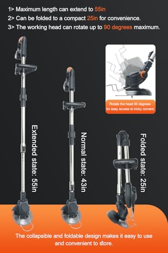 Lofinku GCJ-HEI-1 Cordless Weed Wacker,Electric Weed Eater,2 Batteries,Grass Trimmer Cordless,Weed Erimmer Black thumb #3