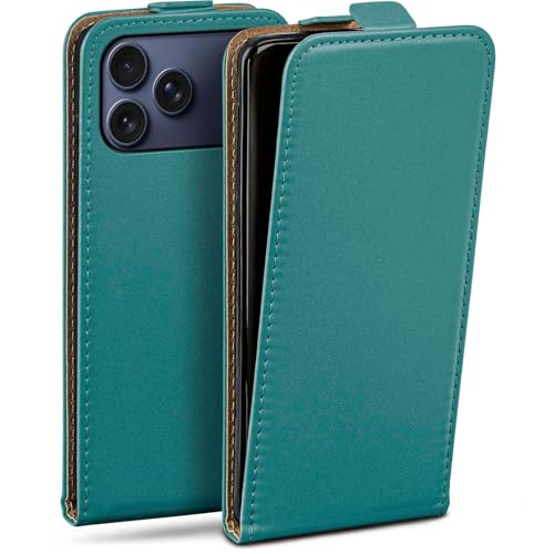 Étui pour iPhone 17 Pro moex avec protection 360 en cuir synthétique bleu pétrole