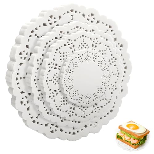 Image of 400Pcs Paper Doilies Set - Assorted Sizes (4.5/6.5/8.5/10.5 Inch) White Lace Doilies, Greaseproof Dessert Plate Mats for Weddings, Dessert Trays, Cupcake Liners & Parties, DIY Crafts & Table Decor