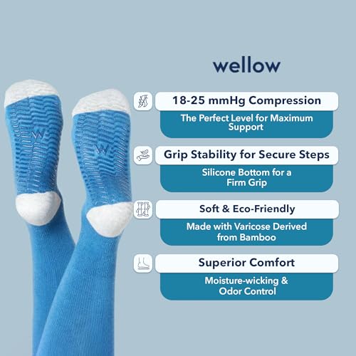 Image of Wellow Knee High Compression Socks for Men & Women, 18-25 mmHg, Bamboo Viscose, Swelling Relief