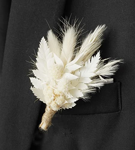 White Dried Flowers Boho Pampas Dried Boutonniere miniatura 5