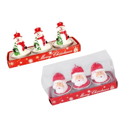 Outanaya 6pcs Christmas Candles Assorted Snowman Santa Claus Designs for Home Decor Festive Candle Adornment for Warm Holiday Atmosphere for Cafes Bars and Restaurants
