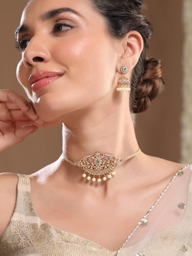 Image of Rubans AD Zircon Festive Choker Set with Earrings for Women