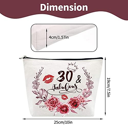 SOSPIRO Makeup Bags for Women 30th Birthday Gifts, Canvas Cosmetic Bags Makeup Bag Zipper Pouch Travel Cosmetic Organizer Toiletry Bag 30th Fabulous Birthday Party Supplies 30th Gifts for Her (Beige)