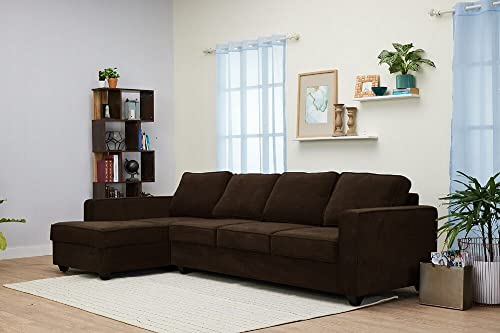 Image of Wakefit Sofa Set for Living Room | 3 Year Warranty | L Shape Sofa, Sofa Set, Wooden Sofa Set for Living Room, 3 Seater Sofa + Left Aligned Chaise - Napper (Fabric, Dark Earth)