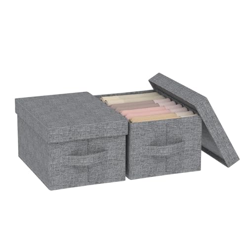 ENUMAIL 2er Boîte de Rangement avec Couvercle, Organisateur Armoire Pliable, Panier Cubique en Tissu de Vêtements, Pour la Maison, Bureau, 33×23×18 cm, Gris