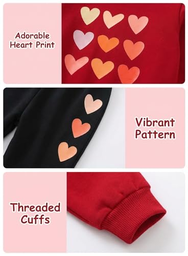 Image of Cute Toddler Girls Sweatsuit - Casual Heart Print Child Clothes Fall Outfit
