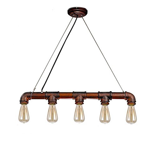 Li-xada Tubería de Agua de Metal Bronce,Retro Vintage Bronce Metal tubería de Agua en Forma Colgante caída Titular de la lámpara luz Base para 5 E27 bulbos decoración de la Barra de la habitación Cover