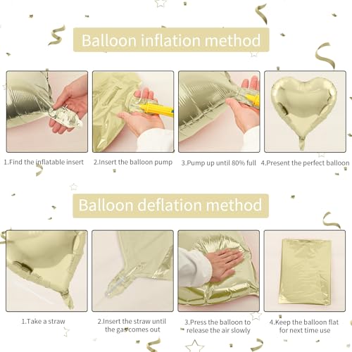 Image of Pastel Gold Heart Balloons - 18 Inch Foil, 10 Pcs Love Balloons for Valentines Day, Birthday, Wedding, Bridal, Baby Shower Decorations