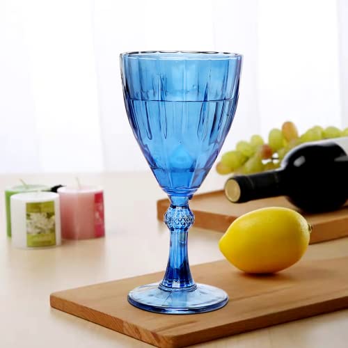 Clear Glass Goblet , Set Of 6 Drinking Glasses With Stem , 10 Oz Embossed Design | Wedding, Party Glass Set Of 6 For Wine Or Water (Multi-Color) #TOP3