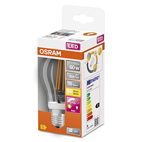 Lámpara LED con sensor OSRAM Star+ para zonas oscuras, base E27 de filamento cálido, pack de 2 3