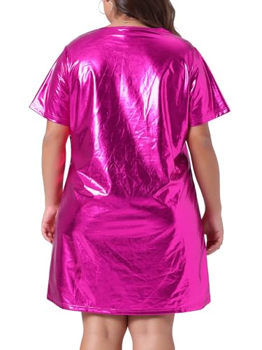 Image of Agnes Orinda Plus Size Dress for Women Metallic Round Neck Short Sleeve Party Clubwear Loose Mini T-Shirt Dress
