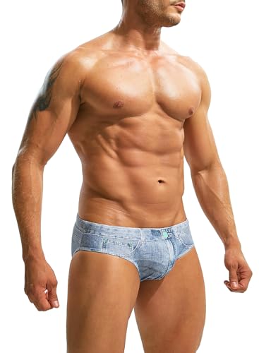 MIZOK Mens Denim Print Swim Briefs Funny Beach Swimwear Swimsuit4