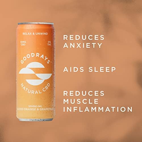 Goodrays - 30mg CBD Drink - 12 x 250ml - Blood Orange & Grapefruit - Natural Flavours, Low Calorie, Vegan - High Strength (30mg/can), All Natural - Reduce Stress & Unwinds