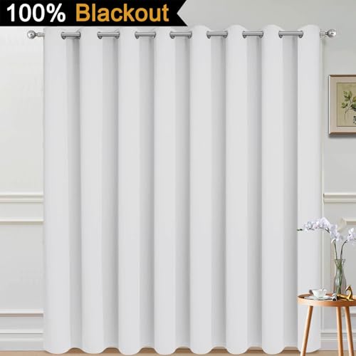 Image of Yakamok Greyish White Blackout Patio Door Curtain Panels W100 x L84,1 Panel | Noise Reducing Barrier Panel for Sliding Glass Door, 2 Thick Layers Heat Full Light Blocking Patio Door Drapery
