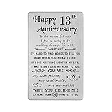 TANWIH 13 Year Anniversary Card Gifts for Him Men, 13th Anniversary Card for Husband Lace, Engraved Metal Wallet Cards