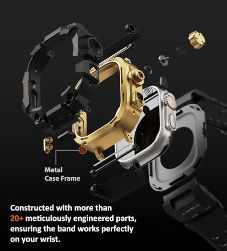 Image of ULTIMAL Rugged Case with Band for Apple Watch 49mm,Compatible with Apple Watch Ultra 3 /2 /1, Military Grade Shockproof Bumper Cover for iWatch Tactical Band Men (49mm,Gold)