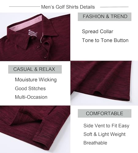 Alex Vando Mens Golf Shirt Moisture Wicking Quick-Dry Short Sleeve Casual Polo Shirts for Men