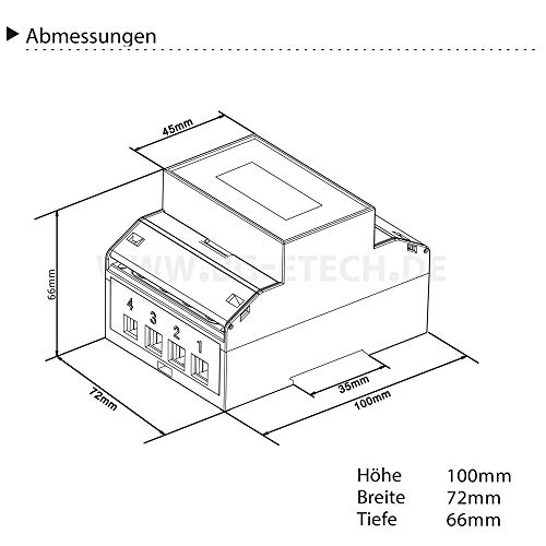 BG E- Tech und EASTRON BG E- Tech SDM72DR Digitaler 3- Phasen- Drehstromzähler mit Tageszähler & aktueller Belastungsanzeige, rückstellbar, unkalibriert, Stromzähler für DIN- DIN- Schiene mit S0- Schnittstel-3