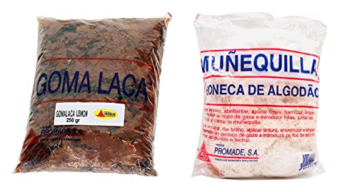 Hogar y Hobby - Goma Laca LEMON 250 gramos en Escamas + Bolsa Muñequilla 100 gr - Promade - Barnizado Natural de la Madera Cover