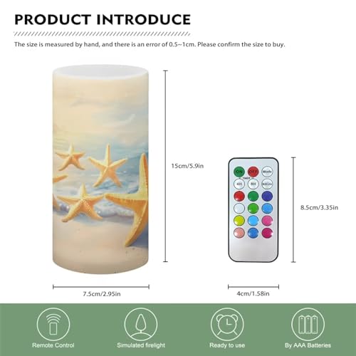 Image of Flameless LED Candles Battery Operated Candle with Remote Timer Color Changing Control Long Lasting Pillar Candle Tealights for Indoor Outdoor Decoration, Coastal Gold Starfish