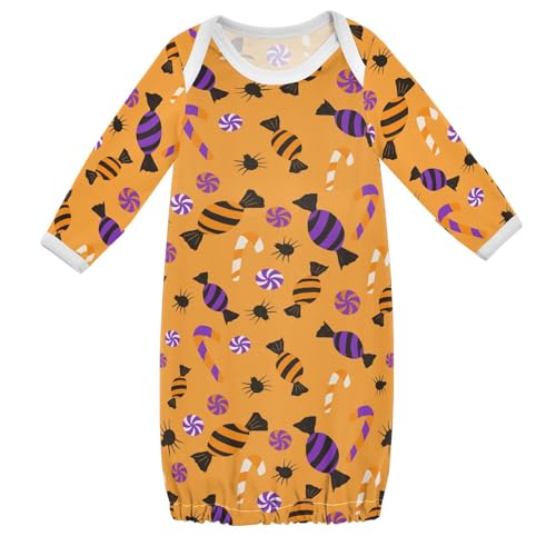 WIFIU Halloween Candies Spiders Baby Girls Boys Sleeper Gown Cotton Nightgown Long Sleeve, Baby Nightdress Sleeping Clothes for Newborn 3-6 Months Multicolor