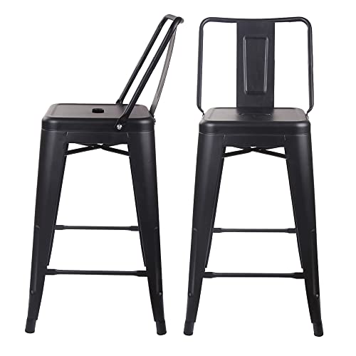Gia 24-Inch Middle-Back Counter Stool, Qty Of 2, Matte Black With Metal Seat #TOP9