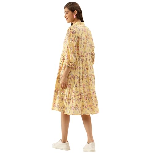 Image of Divena Rayon Cream A-Line Floral Printed Midi Dress