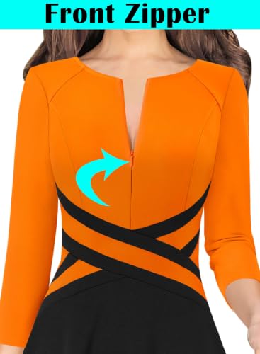 Image of VFSHOW Womens Front Zipper Work Business Casual Office Church A Line Dress
