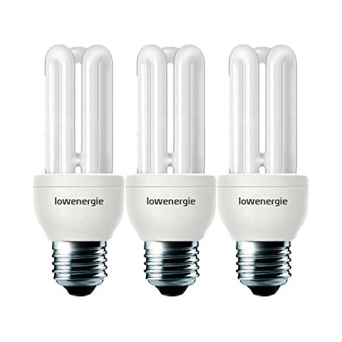 11W (=60W) Day White 6500K Energy Saving CFL Light Bulbs, E27 Edison Screw Cap, Stick, 10000 Hour Lifespan by Lowenergie [Energy Class A] (3) Cover