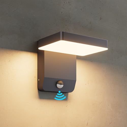 K-Bright 20W 1540LM LED Aussenleuchte Mit Bewegungsmelder, Sensor Außenwandleuchte, LED Wandleuchte Aussen für Balkon Garten 3000K IP65 Waterproof schwarz(Rechteck)