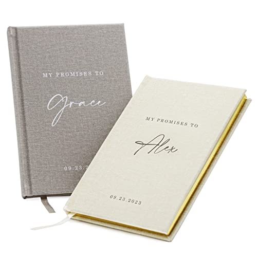 MUUJEE Vow Books Set of 2 (Promises Design) - Custom Hard Cover Luxury Modern Wedding Ceremony or Vow Renewal Booklets, Bride Groom Gifts, Engagement Party or Reception Speech Notes