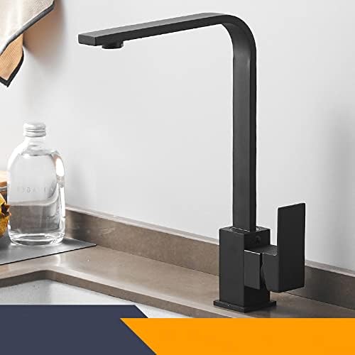 Torneira de cozinha de bronze quadrado preto monocomando 360 rota...