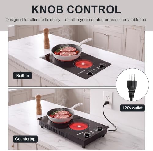 Double Burner Electric Cooktop, 120V 2400W Portable Infrared Hot Plate - 3